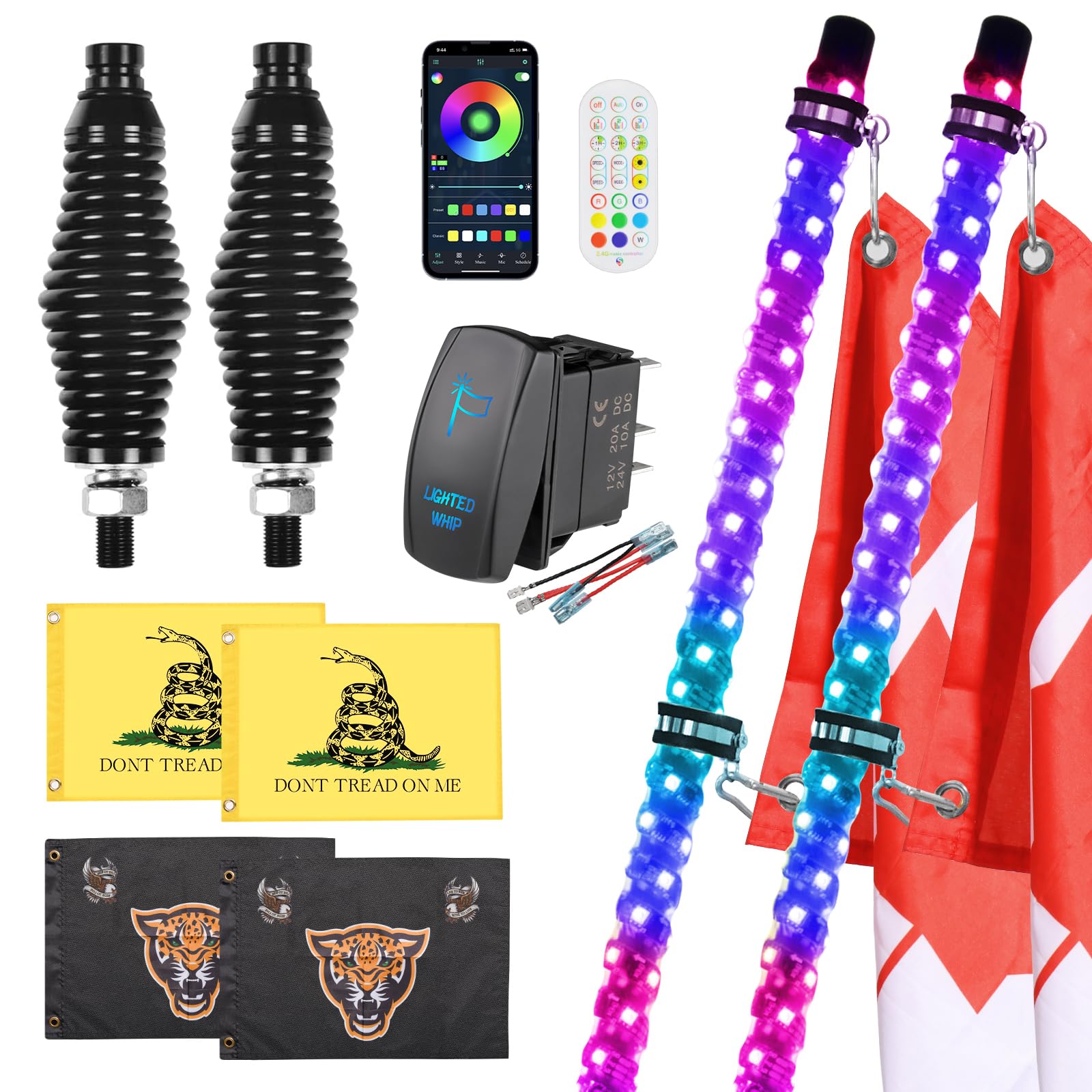 WeiSen 2PCS 3FT RGB Led Whip Light With 360 Spring Cameroon