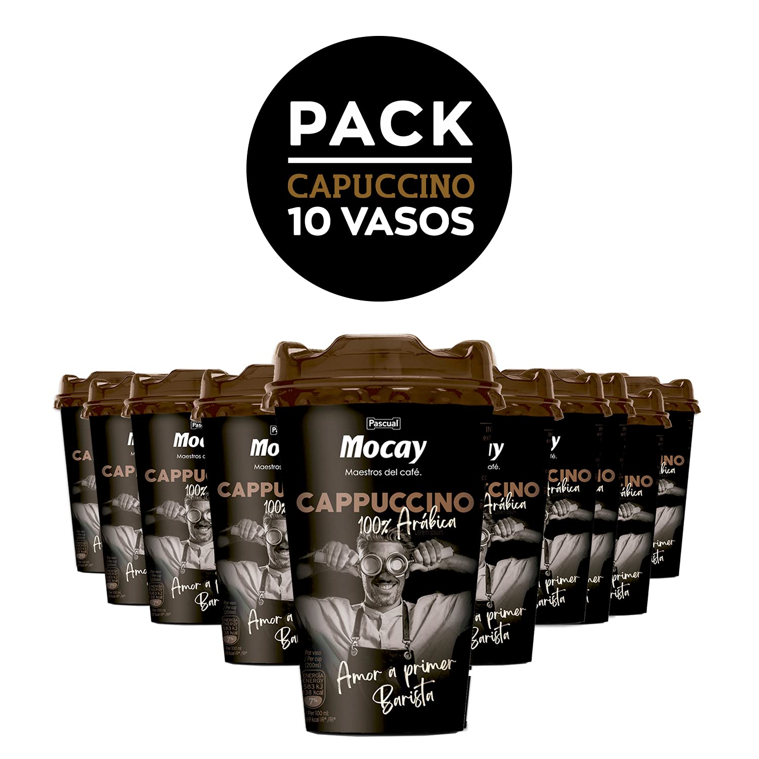 Mocay – Café Frío Listo para Tomar - Pack de Vasos de Café Cappuccino Listo para Beber – 10 Vasos x 200 ml