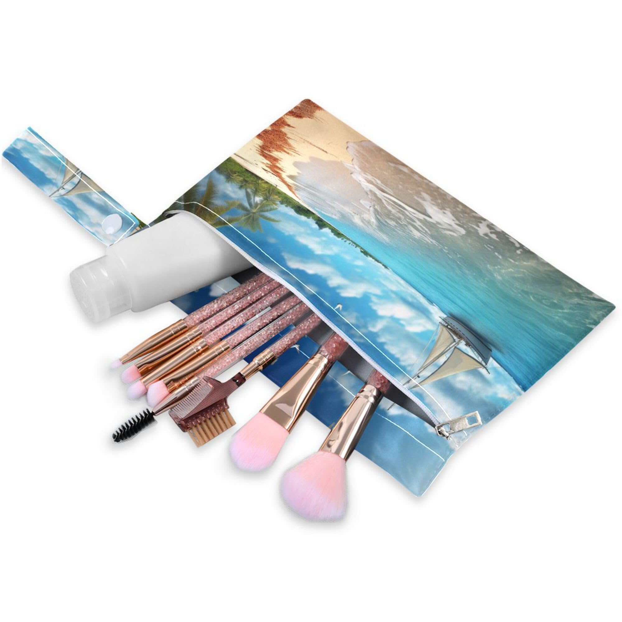 PYBUG Palm Tree Sea Wet Dry Bags Sets Waterproof Reusable with Two Zippered Pocket for Diaper,Swimsuit,Gym Clothes,2 Pack