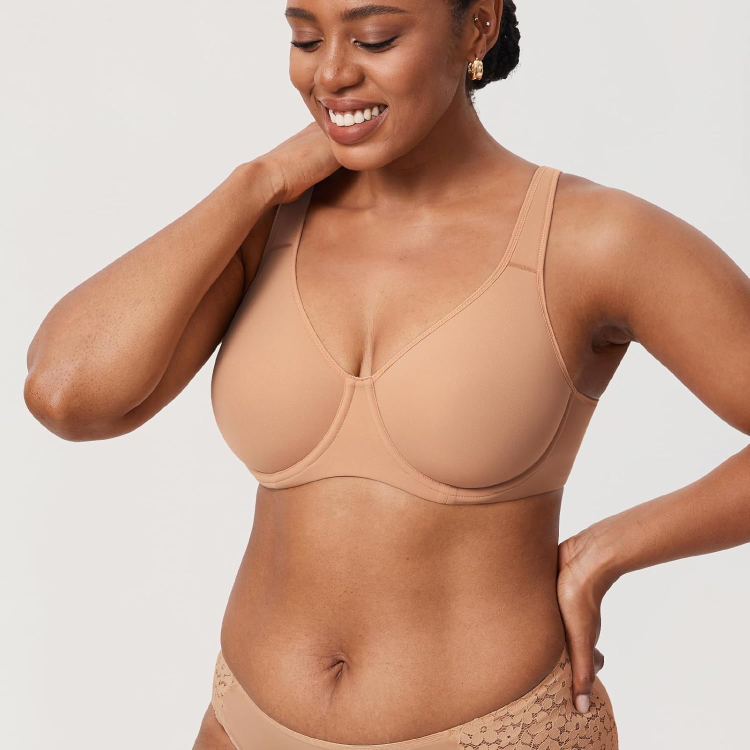 DELIMIRA Women's Inbarely Plus Full Coverage Bra Plus Size Underwire Unlined Seamless Bras - Image 5