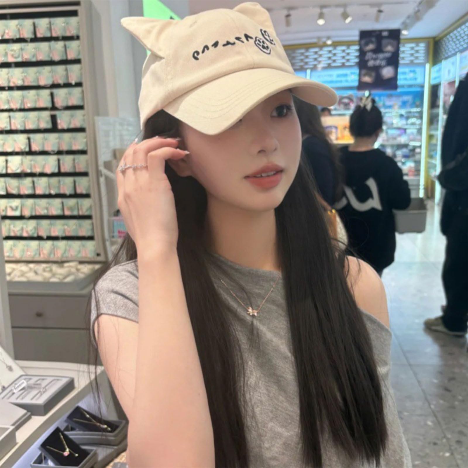 Elegante gorra de béisbol con orejas de gato en 3D, ajustable, diseño de anime, de algodón, resistente al sol, para mujeres y niñas, protección solar, todos a juego — view 5