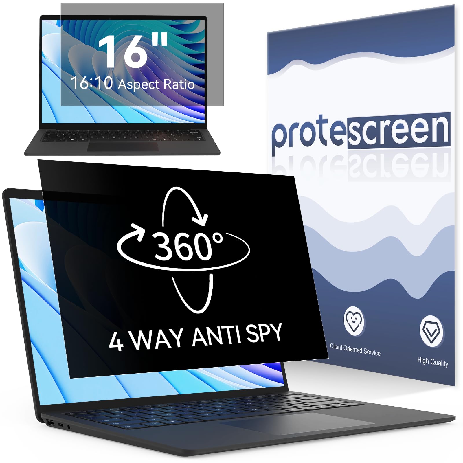 Protescreen 360° Laptop Sichtschutzfilter 16 Zoll, Anti Blaulicht Blendschutz Displayschutz, Sichtschutz Seitenverhältnis 16:10, 4 Wege Blickschutzfolie für Lenovo/HP/Dell/Acer/Samsung/Asus/Toshiba