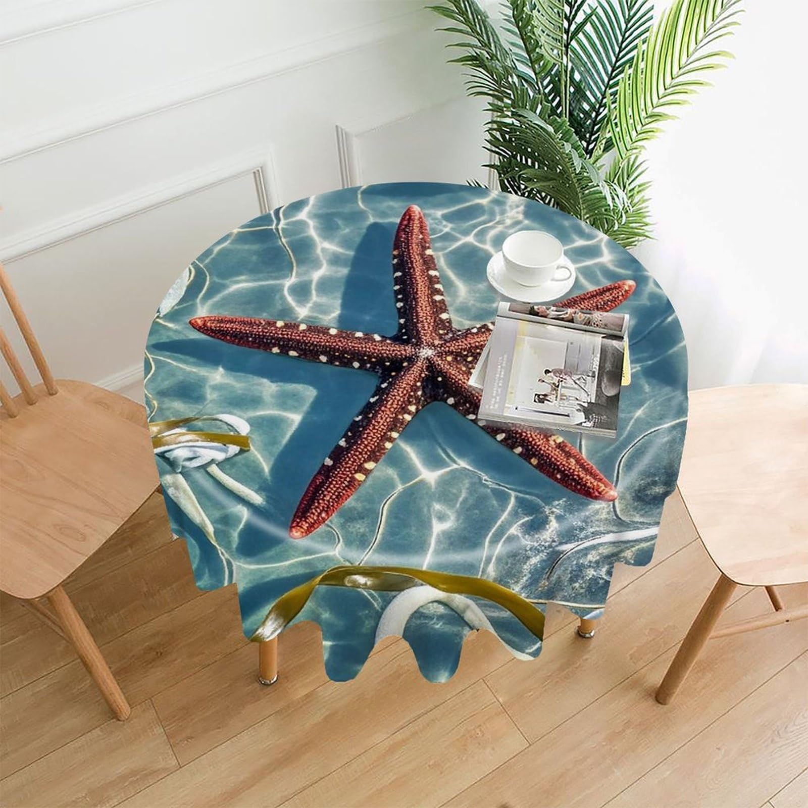 LZQPOEAS Starfish Tablecloth Decorative Round Table Cloth Wrinkle Resistant Round Tablecloth Washable Circle Table Cover for Kitchen Dining Party Wedding Camping 60 Inch