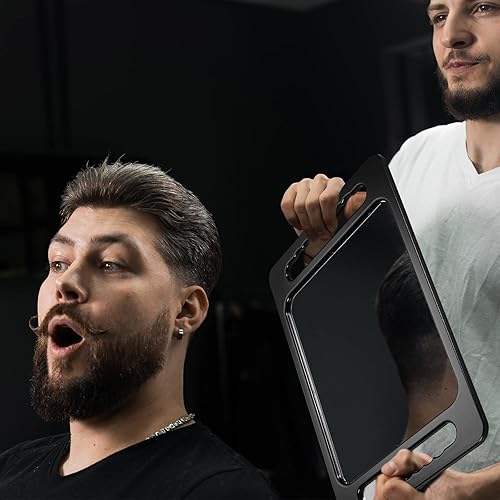 Miniatura 4 de Kigley Espejo de mano grande de 2 piezas con doble mango espejo de peluquería rectangular irrompible de mano equipo de peluquería y accesorios de