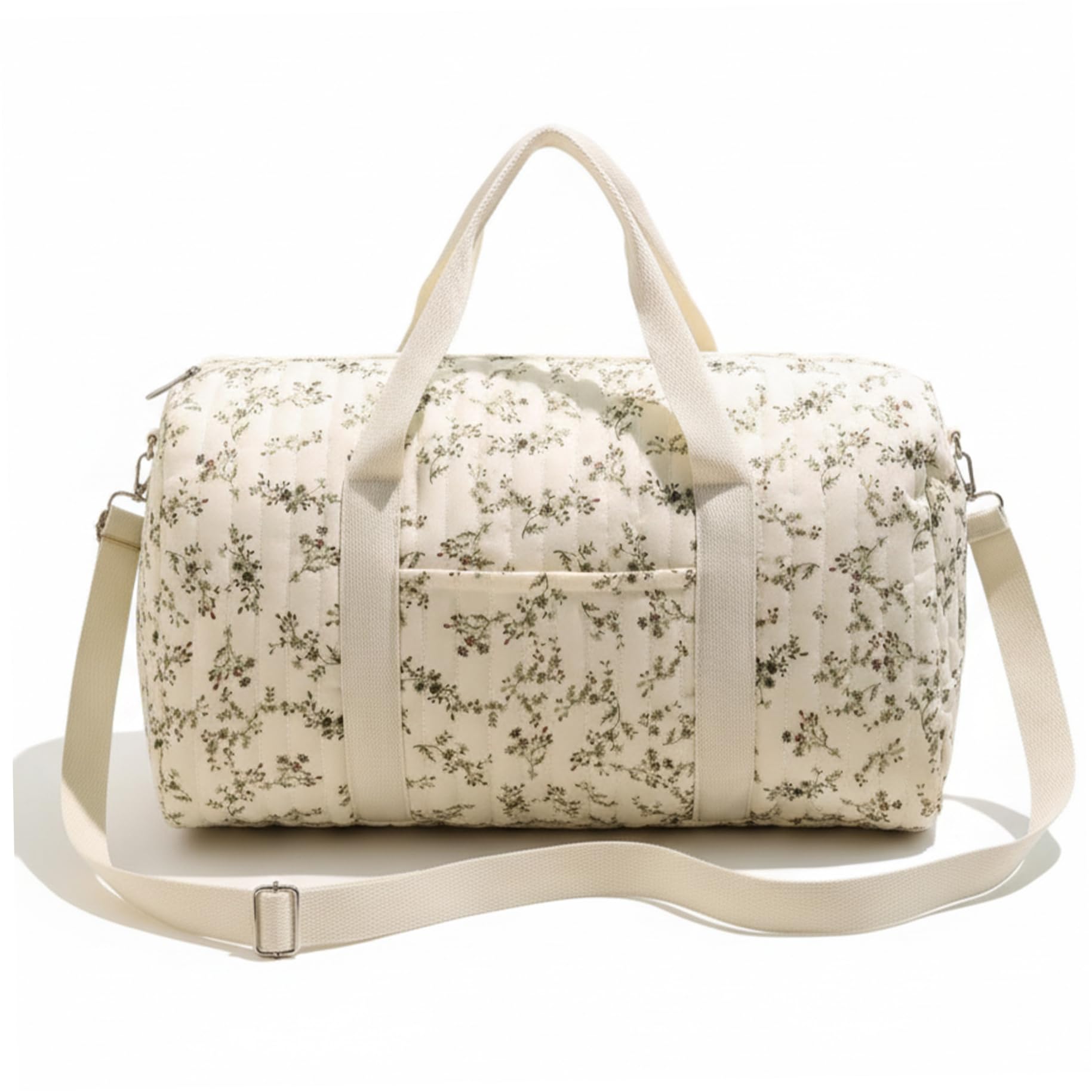 Quilted Duffle Bag, Floral Pattern Quilted Weekender Bag with Handle and Strap, Cute Duffle Tote with Pocket and Zipper for Women Travel Hospital, Diaper, Gym 18.9x11, Figürchen