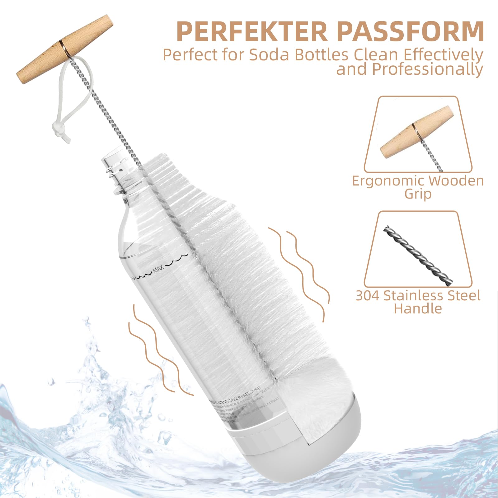 Mycket Flessenborstel voor glazen flessen, flessenreiniger, reinigingsborstel, flessenreiniger, flessenborstel voor 1 liter frisdrankflessen, glazen karaf, drinkflessen, babyflessen, 3 stuks