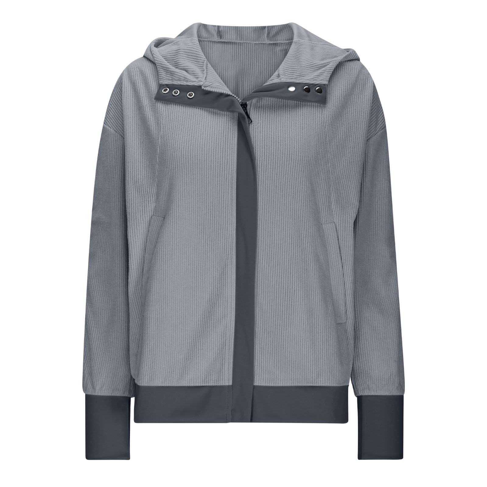 Generisch Cord Jacke Damen Übergangsjacke Grau Cordjacke Mit Kapuze Mantel