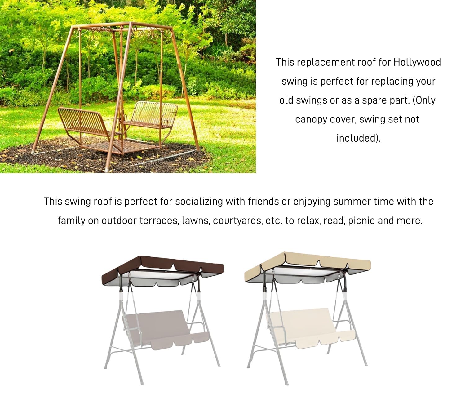 Tettuccio per Dondolo Tetto di Ricambio per Dondolo da Giardino, Tettino Parasole Universale 190 * 132 * 15cm (beige)