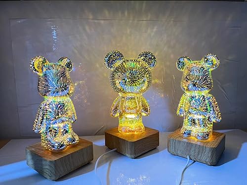 Miniatura 2 de Oso de fuegos artificiales 3D, luz creativa colorida que cambia la luz de noche del hogar, lámpara de mesa tridimensional de cristal, decoración de