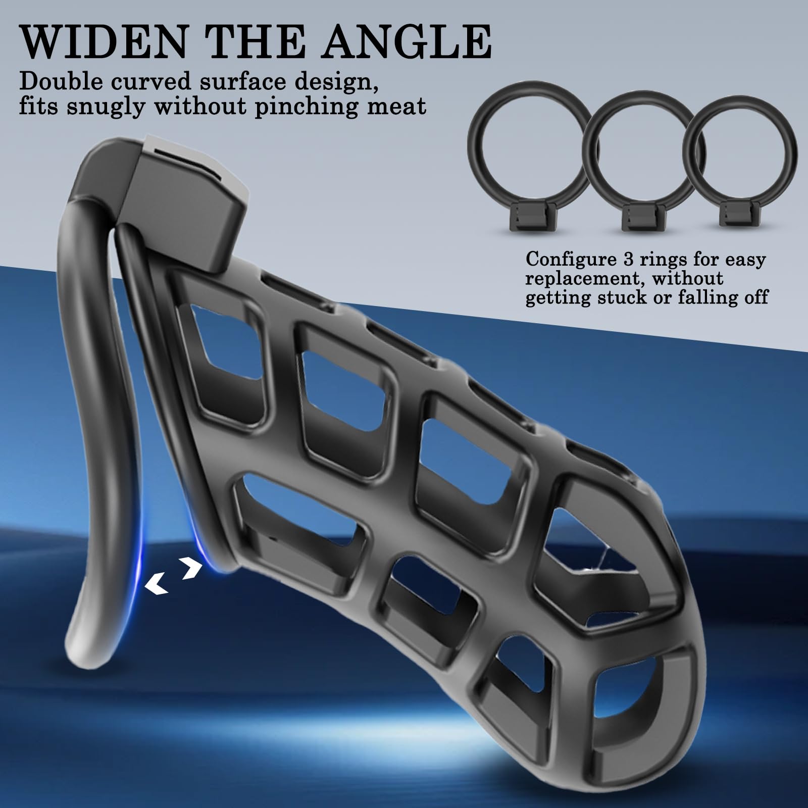 BDSMAGE Chastity cage pene con 3 Anelli per il Pene Rimovibili, gabbia castità per uomo, gabbia di castità cock cage per Prevenire L'erezione, SM bondage slave sex toys (XL)