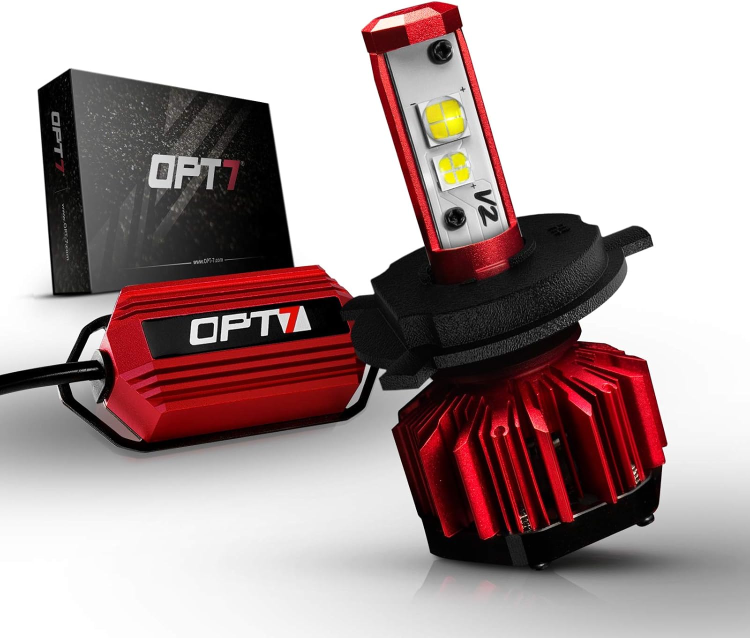 OPT7 FluxBeam LED Headlight Single Bulb for Motorcycle - H4 w/Clear ARC-LENS Beam Bulbs - 65w 5,500Lm 5K Oem Bright White CREE - 2 Yr Warranty