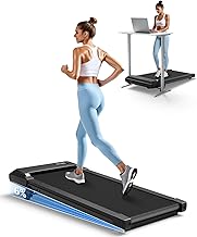 DeerRun Walking Pad mit 6% Steigung für Zuhause und Home Office, Platzsparendes Unter Schreibtisch Laufband mit App, Fernbedienung und LED Anzeige bis 136 kg