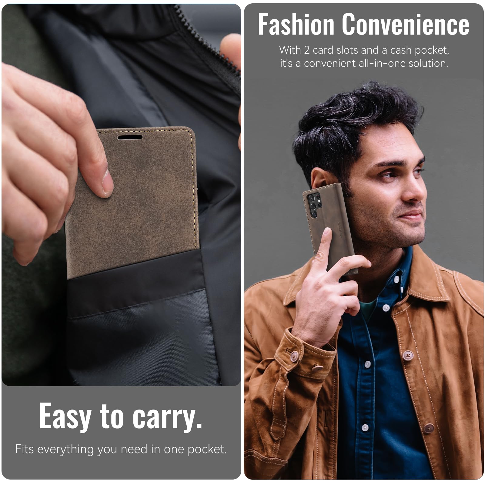 Azororo Cover per Samsung Galaxy S22 Ultra 5G, Premium PU Pelle Custodia, Magnetica Carta Fessura Portafoglio Case, Flip Cavalletto Custodia per Samsung Galaxy S22 Ultra - Caffè