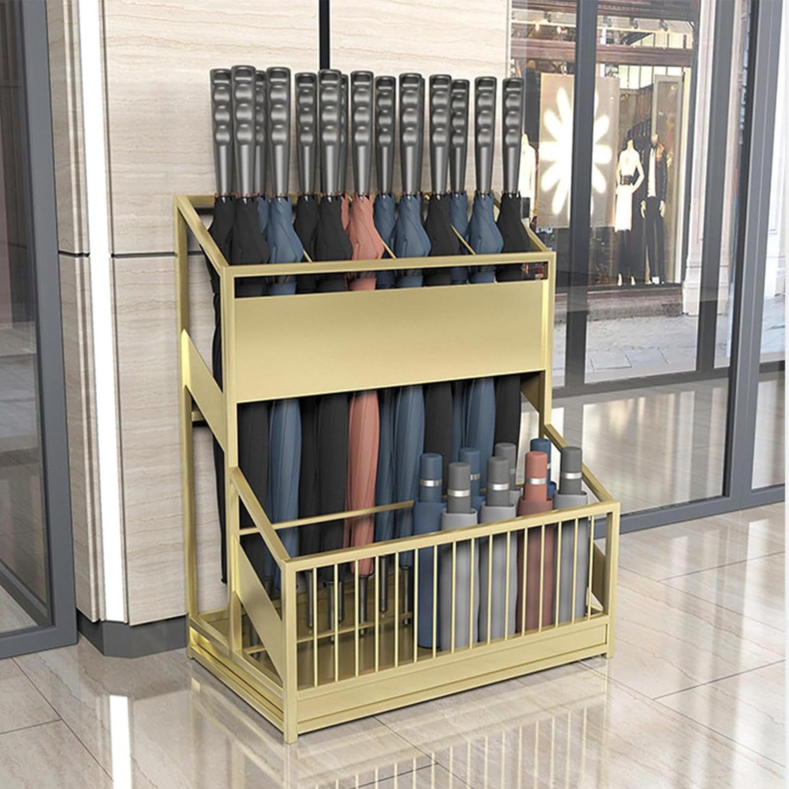 GHHVFEC Commercial Umbrella Stand with Drip Tray, Umbrella Holder for Hotel Lobby, School, Cafe - Stores 30 Umbrellas, Perfect for Corridor Entrance