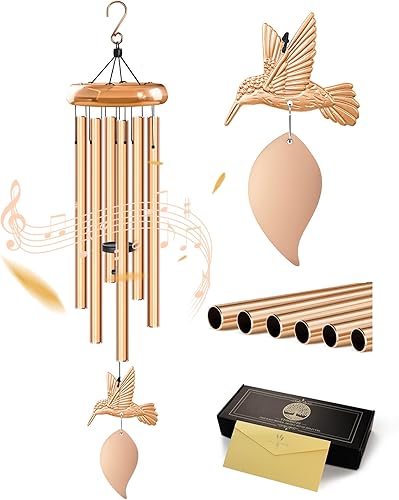 Vista 21 de Campanillas de viento de condolencias con hilandero de viento de colibrí, campanillas de viento conmemorativas para la pérdida de un ser querido