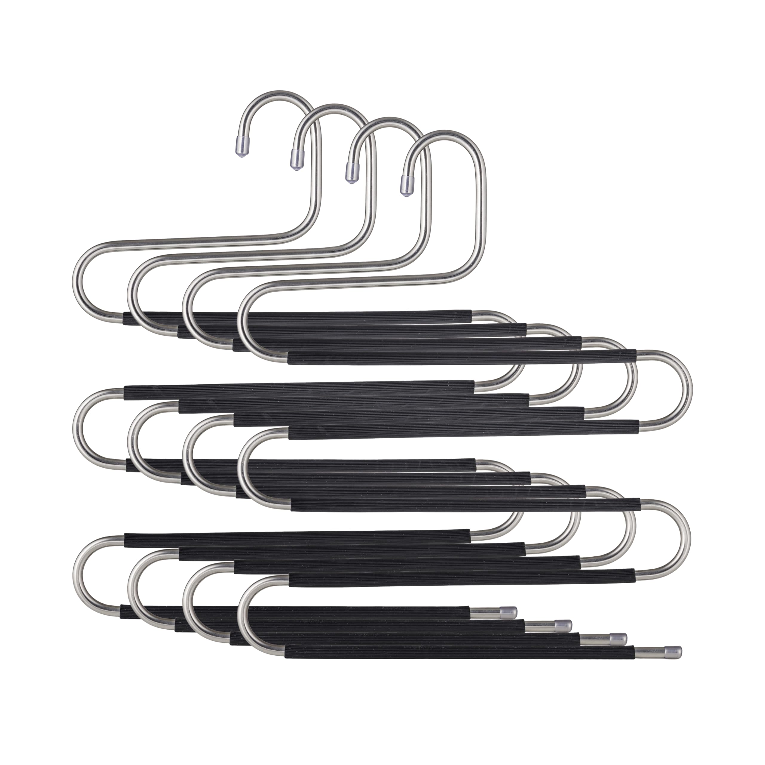 Baroni Home Set di 4 Pezzi Grucce ad S Multiuso con 5 Livelli in Acciaio Inox e Materiale Antiscivolo, Appendini Multipli Salvaspazio per Pantaloni, Sciarpe, Cravatte, Asciugamani, 32 cm