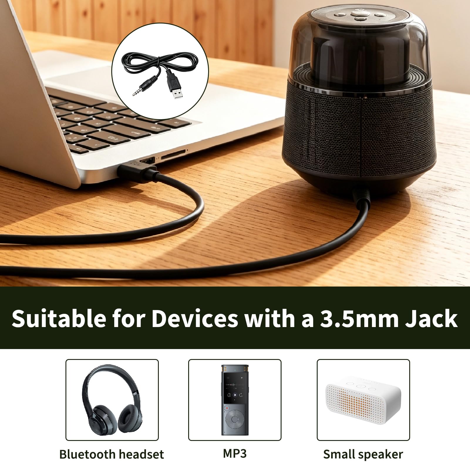 Audiokabel, USB auf 3,5-mm-Klinkenstecker, USB-AUX-Kabel, HiFi-Audio-Adapter, geräuschlos, AUX-Kabel männlich auf 3,5-mm-Klinkenstecker, PVC, Plug and Play für PC Laptop, Kopfhörer hoch (1 m)