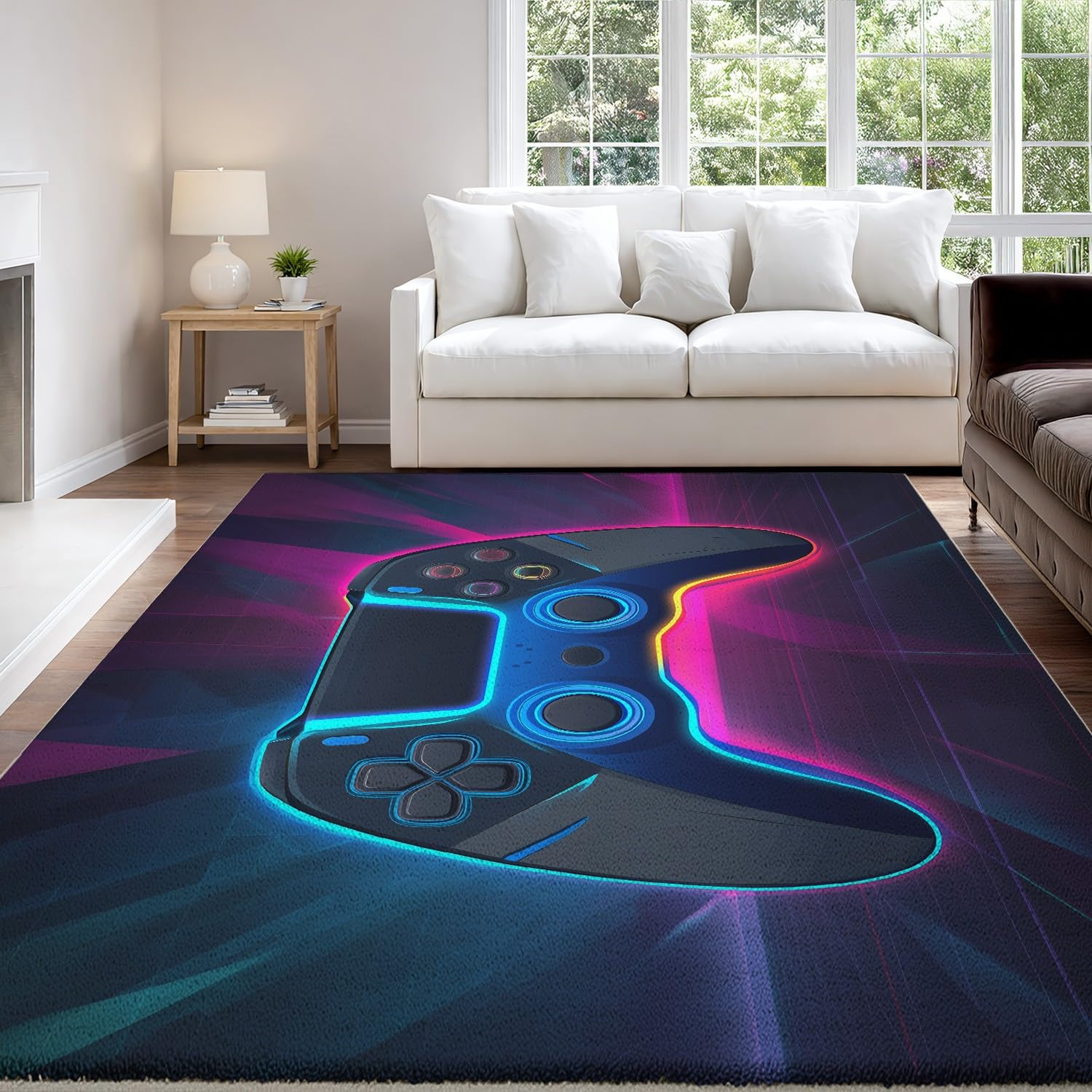 Generico Tappeto per Soggiorno Pelo Corto Lavabile 60 x 90 cm, Morbido Fluffy Effetto Pelliccia Antiscivolo, Sport Esports Controller di gioco Tappeto Salotto Facile da Pulire, Viola bluastro