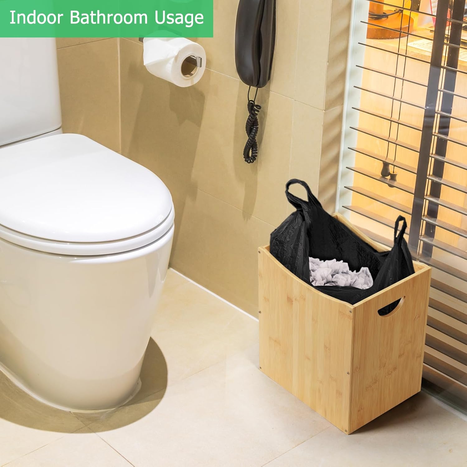 Bathroom Trash Can 5 Gallon Bamboo Trash Can Large Trashcans Farmhouse Wood Waste Basket Wastebaskets with Handles Office Garbage Cans for Under Desk Dustbin for Bedroom Kitchen