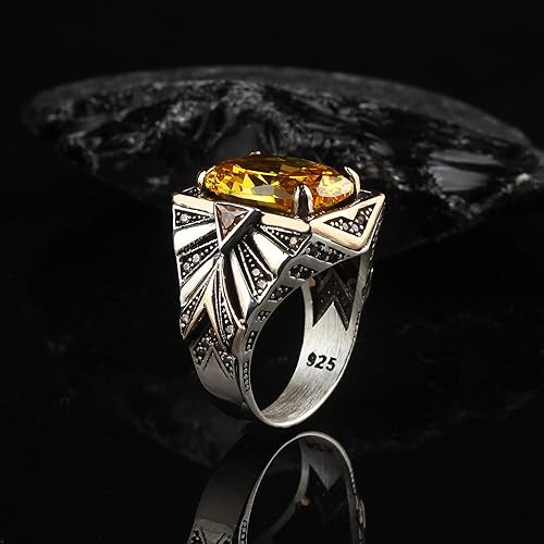 Miniatura 3 de Handmade Silver Men's Ring with Triangle Citrine Gem Stone, Futuristic Statement Ring gifts for men handmade rings valentines day gifts for him