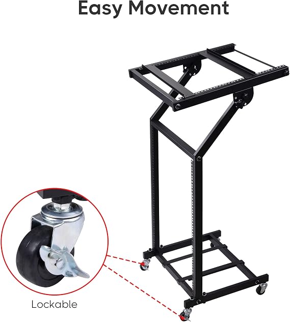 AW Adjustable Rack Mount Studio Equipment Rolling DJ Mixer Stand Stage Cart Music Party Show 12U