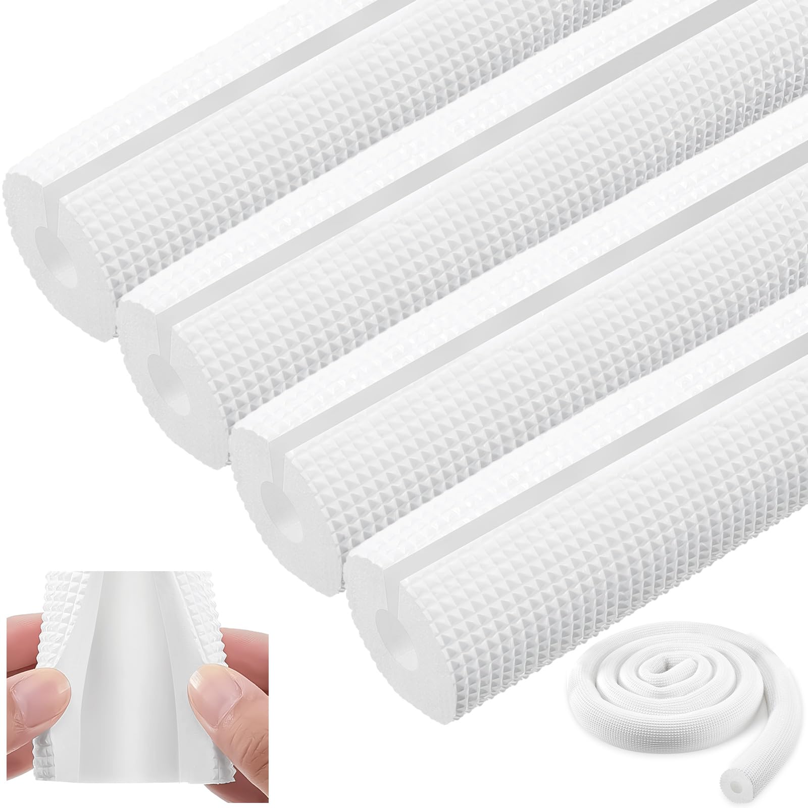 Pangda 4 Pcs 6 ft Pipe Insulation Foam Tube Heat Preservation Insulated Foam Anti Slip Tubing Cover Wrap for Water and Air Conditioning Copper(White, 0.98 x 0.59 x 70.8 Inch)