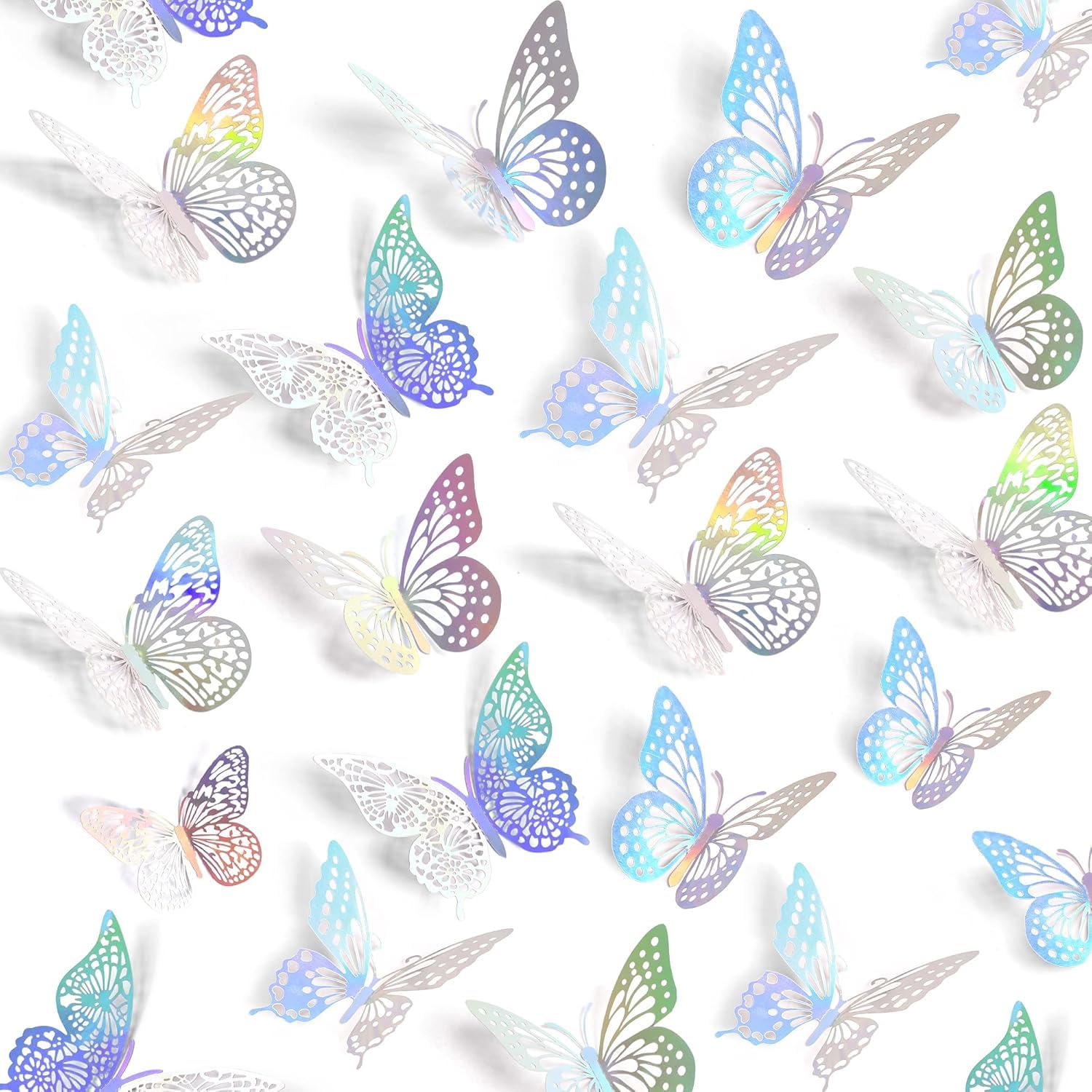 UCLEVER 48pcs 3D Butterfly Wall Stickers Laser Silver Removable 4 Style 3 Sizes for Bedrooms Festival Party Decorations (Laser Silver) โ image 1