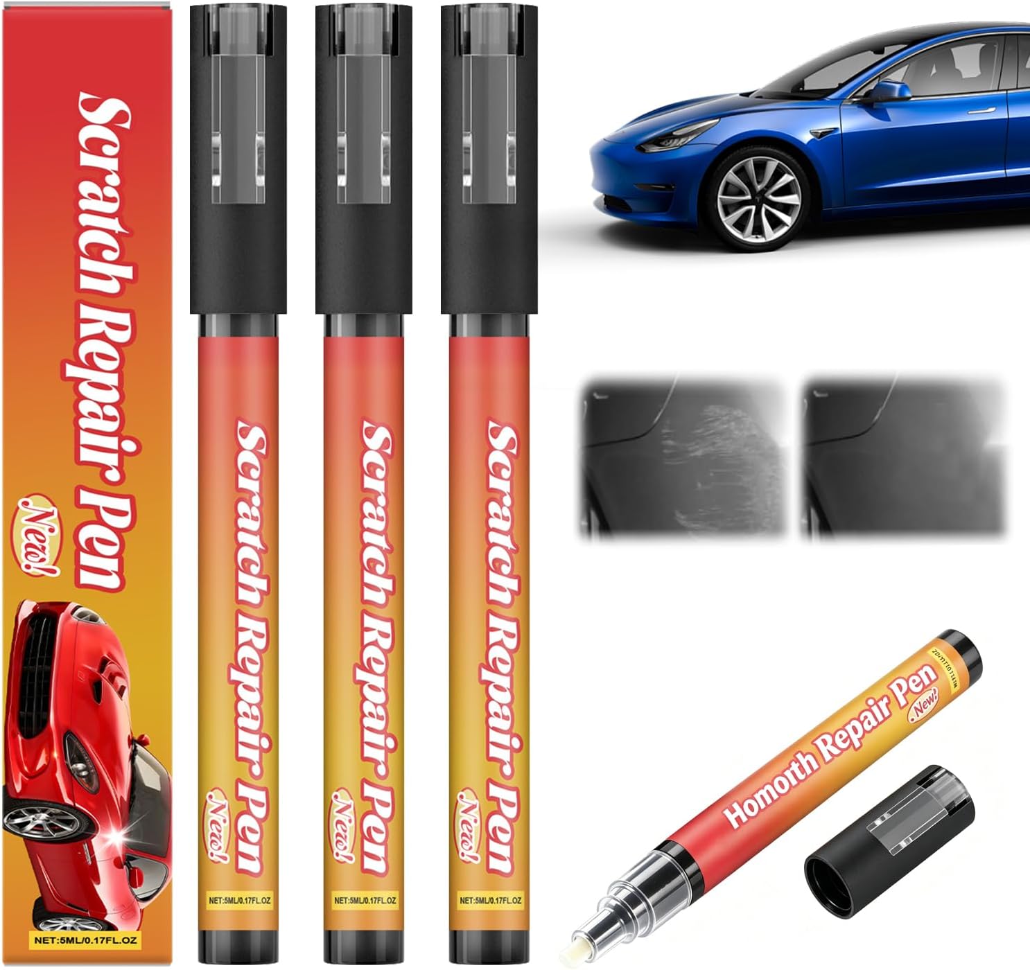 3PCS Weatherproof Magic Car Scratch Removal Pen, Clear Fix Touch Up Paint for All Car Colors, Professional Scratch Remover for Vehicles