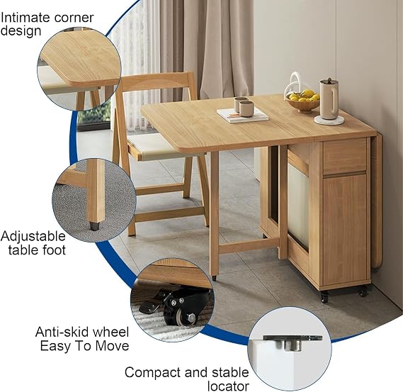 Solid Wood Dining Table Set with Drop Leaf Design Extendable Table and 6 Chairs Ideal for Kitchen Dining Room Living Room or Restaurant