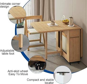 Solid Wood Dining Table Set with Drop Leaf Design Extendable Table and 6 Chairs Ideal for Kitchen Dining Room Living Room or Restaurant