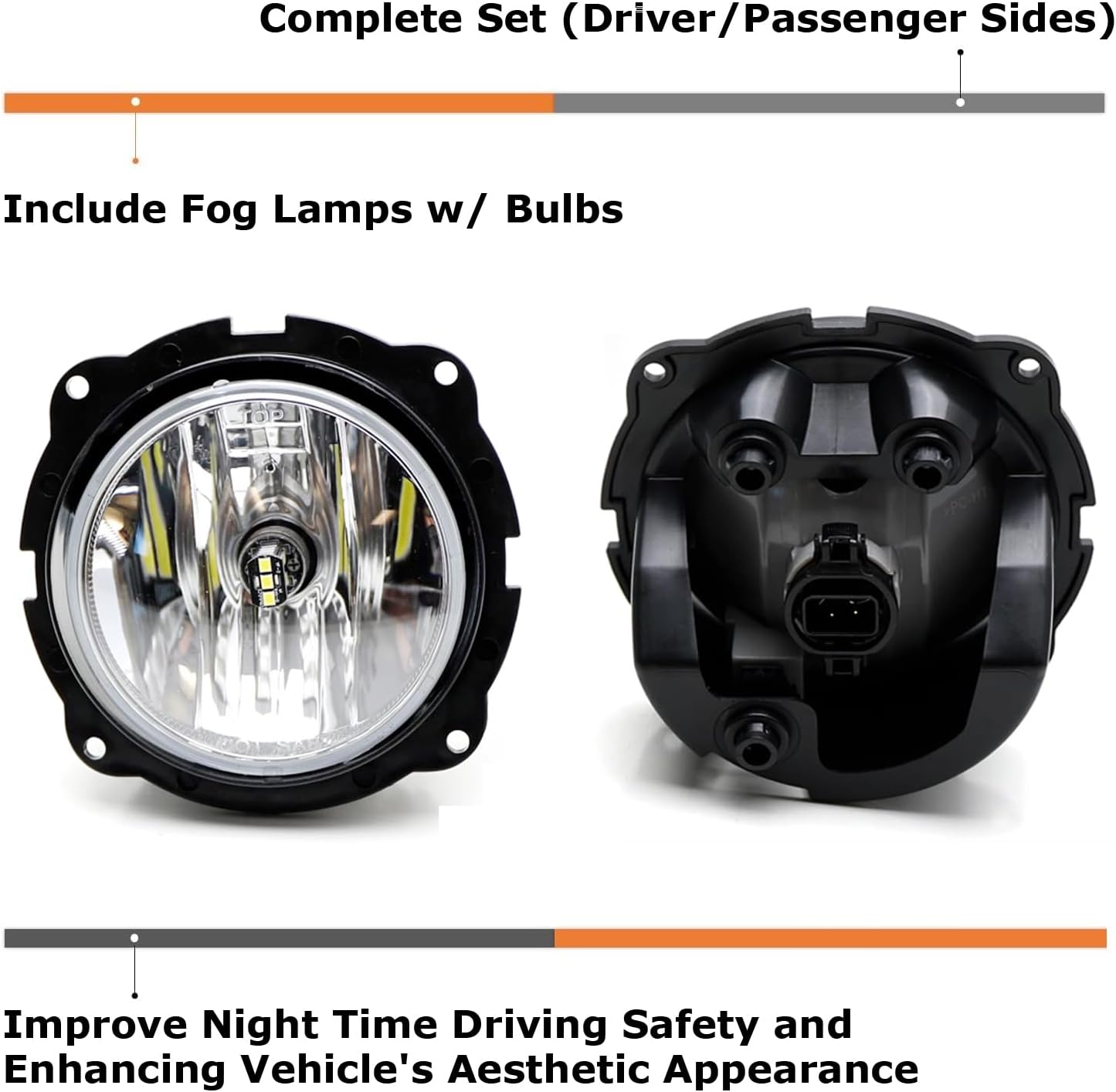 iJDMTOY LH/RH Fog Lamps w/Xenon White LED Replacement Bulbs, Brackets, Wiring Harness and Switch, Compatible with 2008-2012 Ford Escape