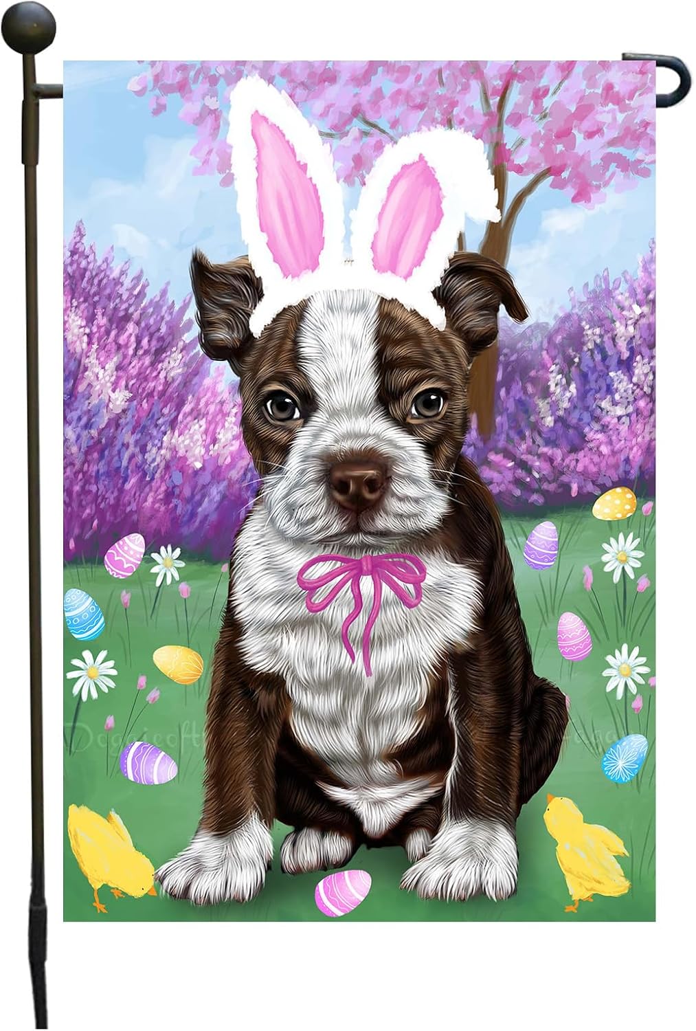 Boston Terrier Easter Day Festive Design Garden Flags for Outdoor Decorations - Double Sided Yard Lawn Banner - Spring Gifts for Pet Lover 12 1/2"w x 18"h - Puppy-2