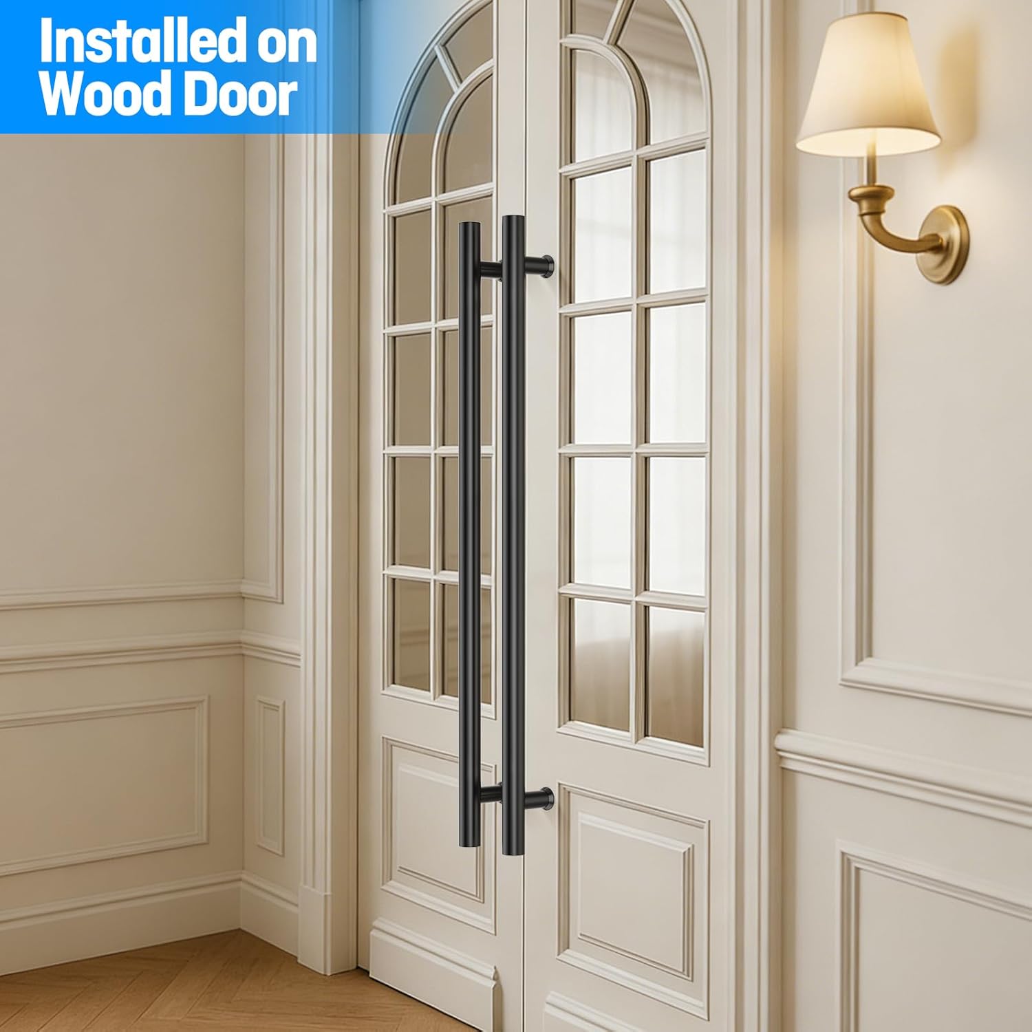 Ranbo Ladder Style 48" Large Push Pull Door Handle, 900mm (35-7/16 inch) CTC, Anti-Fingerprint, Heavy Duty 1.2mm Thick 304 Stainless Steel for Barn, Front, Commercial, Entrance Doors, Matte Black