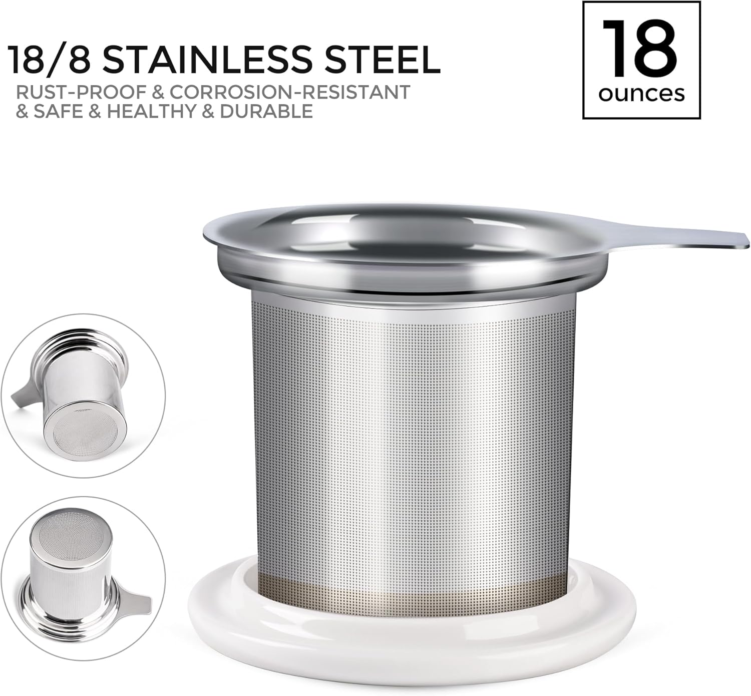 GBHOME Tea Mug with Infuser and Lid, 18 Ounce Large Ceramic Loose Leaf Cup, Microwave, Dishwasher Safe, Perfect For Tea Lovers - Image 4