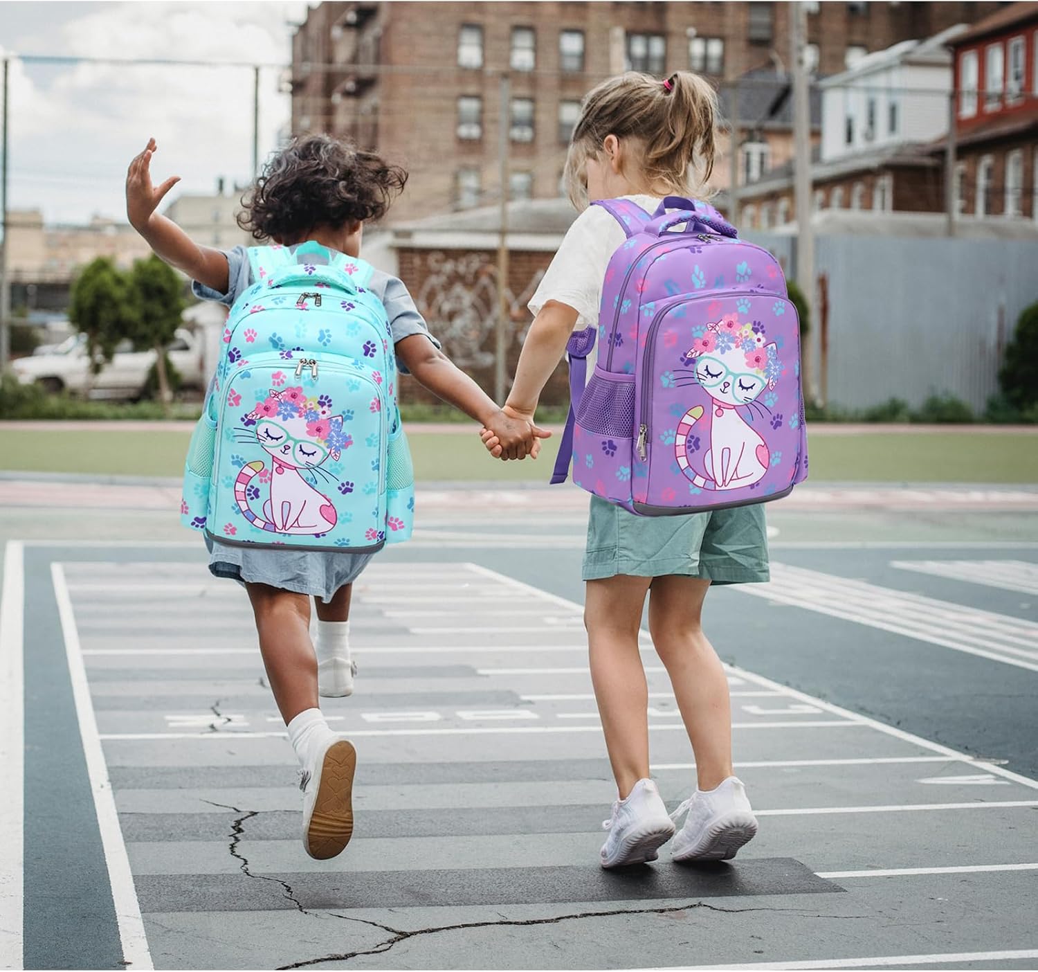 Octsky Backpack for Girls Kids School Backpacks with Lunch Box Preschool Kindergarten BookBag Set With Chest Strap Cat Lake - Image 3