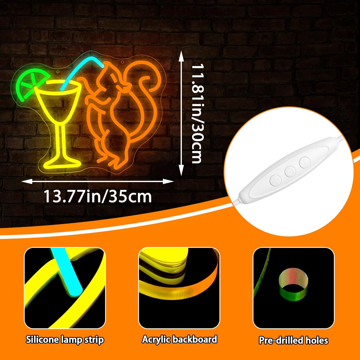 Squirrel Cocktail Neon Sign for Wall Decor Dimmable Squirrel Drink Neon Light for Man Cave LED Bar Light Up sign for Home Bar Beer Shop Bedroom Christmas Birthday Gift Size13.8 * 11.8In(WZCP355) - Image 3