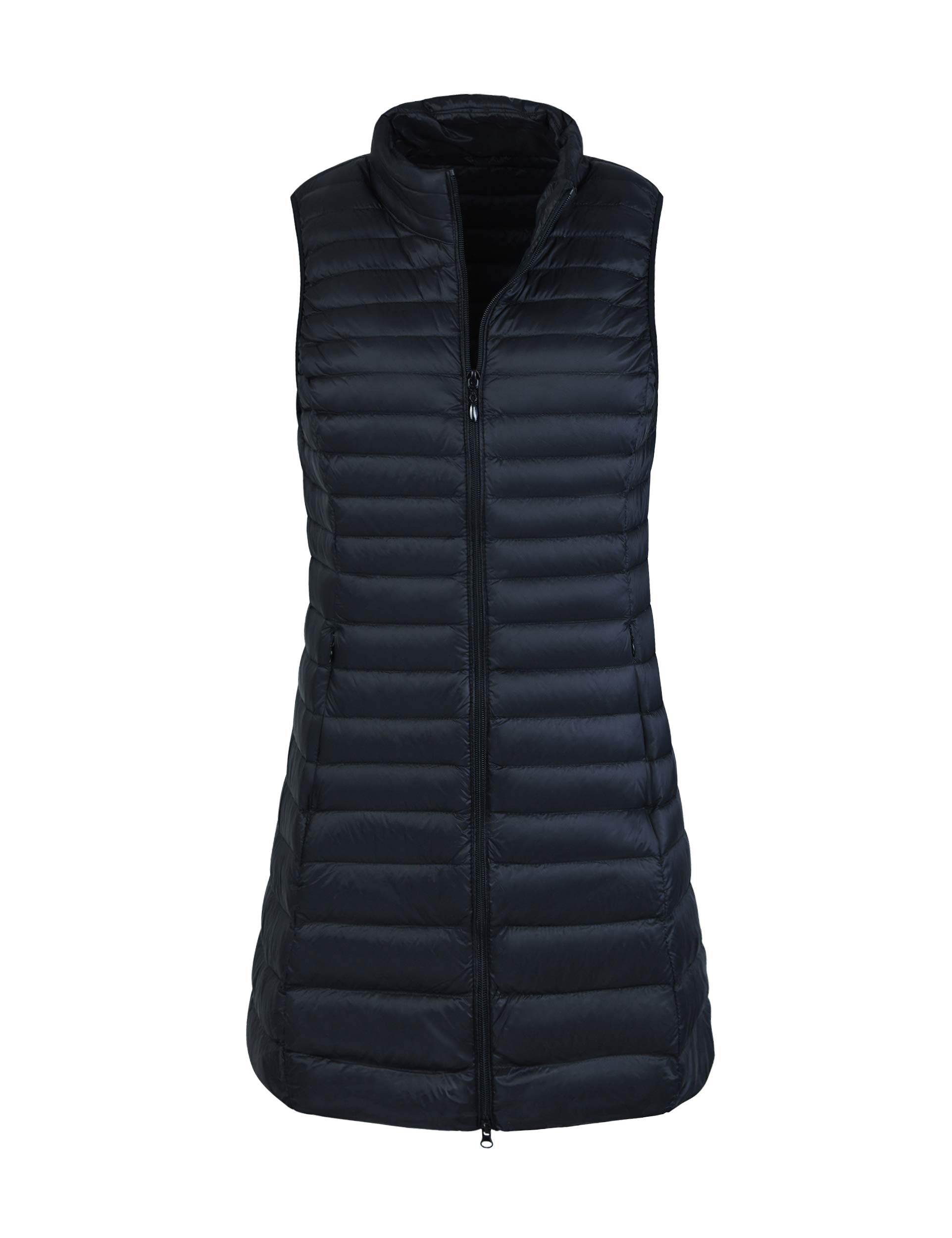 Black Puffer Sleeveless Down Vest Women's FlyGullsLong Puffer