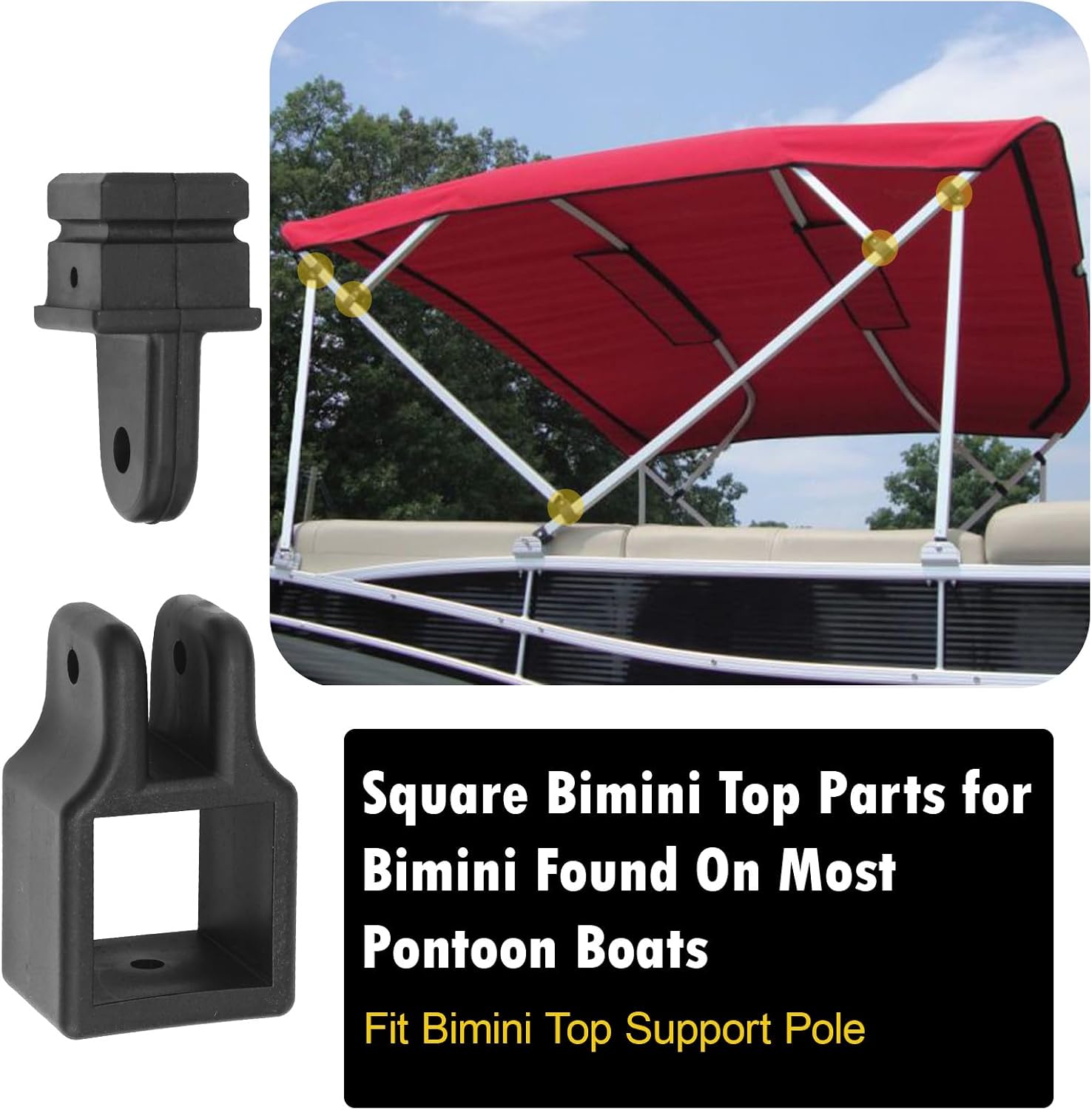 Bimini Top Square Jaw Slides & Internal Eye Ends Kit | Fit 1 Inch Square Tube Support Pole, Marine Grade Boat Top Brackets Hardware for Stable Bimini Top