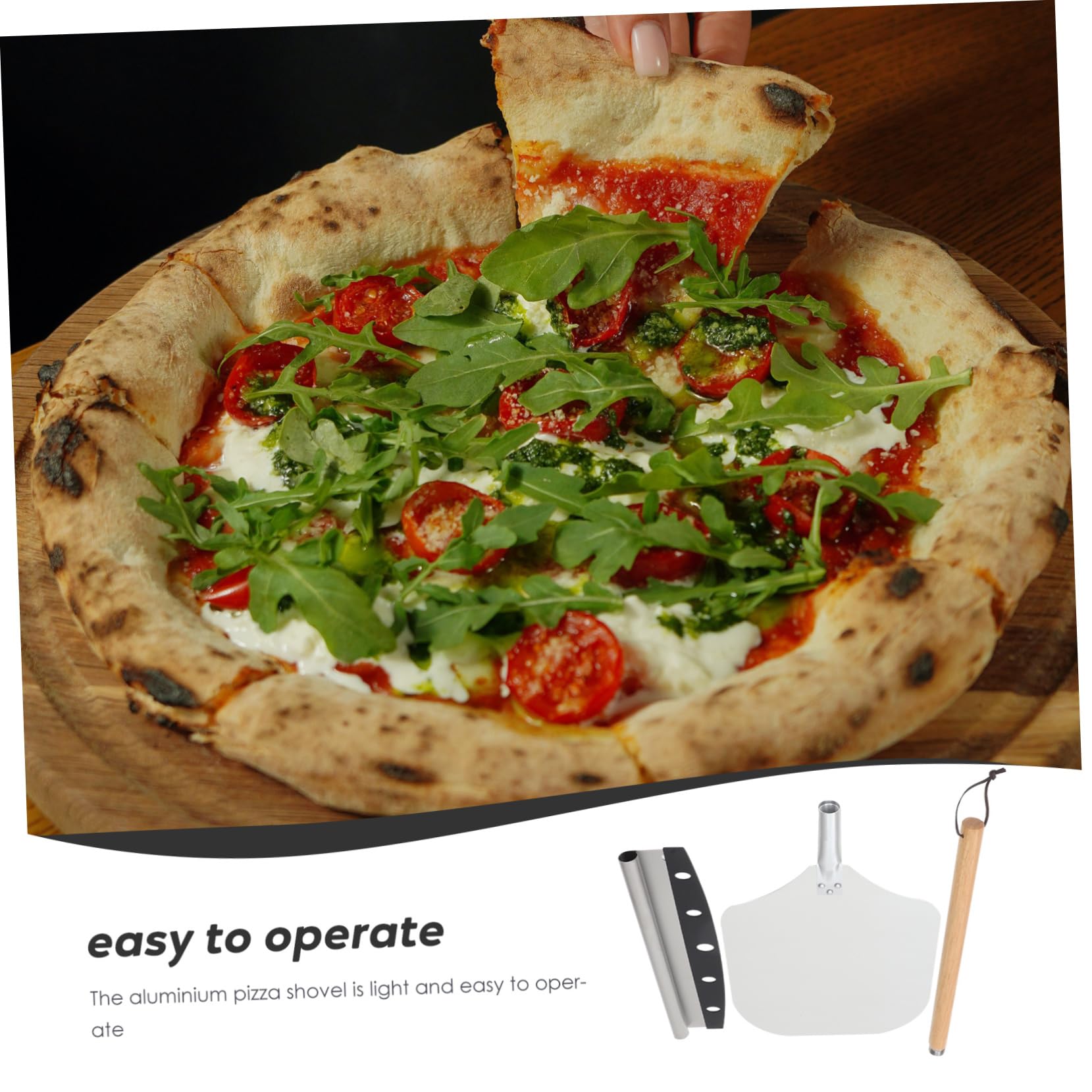 IMIKEYA Pizzaschaufel Und Pizzaschneider Satz Aluminium Backzubehör Mit Abnehmbarem Holzgriff Spiralförmig Leicht Zu Reinigen Für Kuchen Und Pfannkuchen