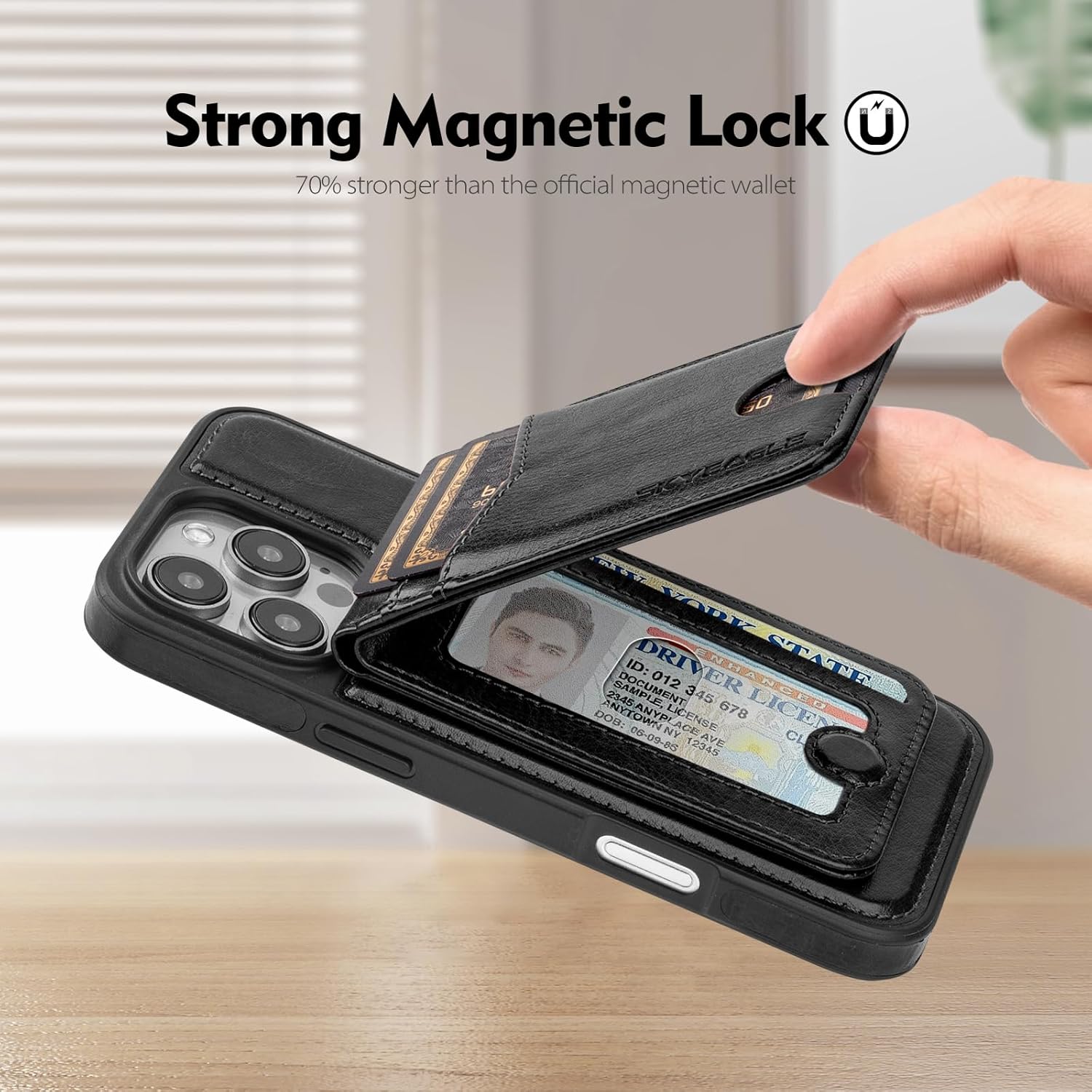 Compatible with Magsafe 2 in 1 Detachable iPhone 16 Pro Wallet Case with Card Holder Women Men,Magnetic PU Leather RFID Blocking Flip Kickstand Credit Slots,for Apple 16 Pro 6.3",Black - Image 7