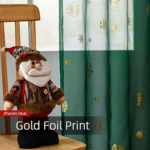 Miniatura 8 de Youleyar Cortinas traslúcidas para árbol de Navidad, cortinas traslúcidas de gasa con estampado dorado de lujo, par de tratamiento de bronceado