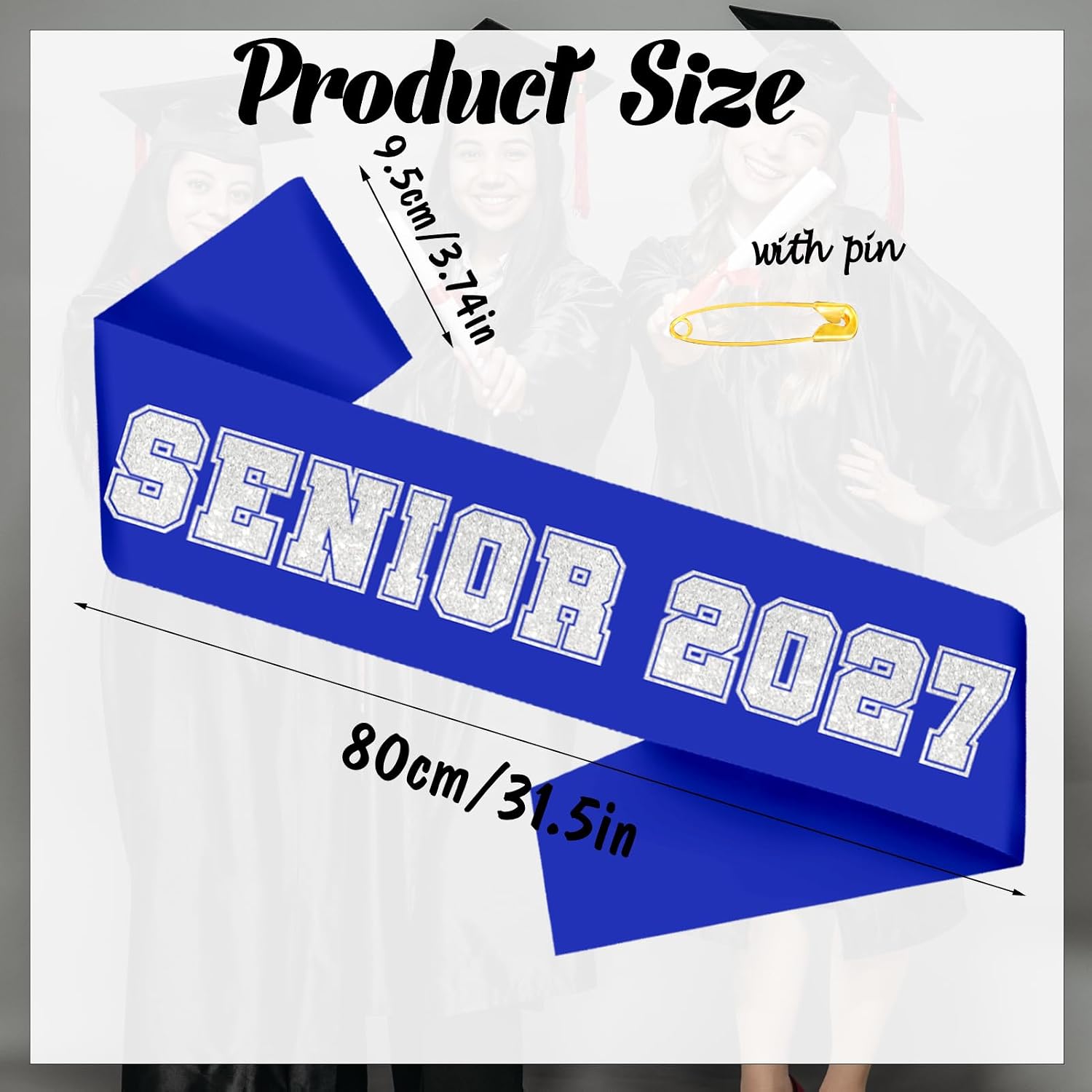 10pcs Blue Senior 2027 Sashes with Silver Glitter Printing Letters | 2027 Graduation Celebrations Sashes, Class of 2027 Sash for Graduation Party, Senior Cheer Sasesh, Class Competition Sash