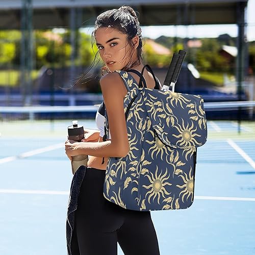 Miniatura 7 de Tennis Backpack for Adults Large Sturdy William Morris Style Design Sun Dark Blue Tennis Racket Bag Holds 2 Rackets for Women Men funda para raqueta