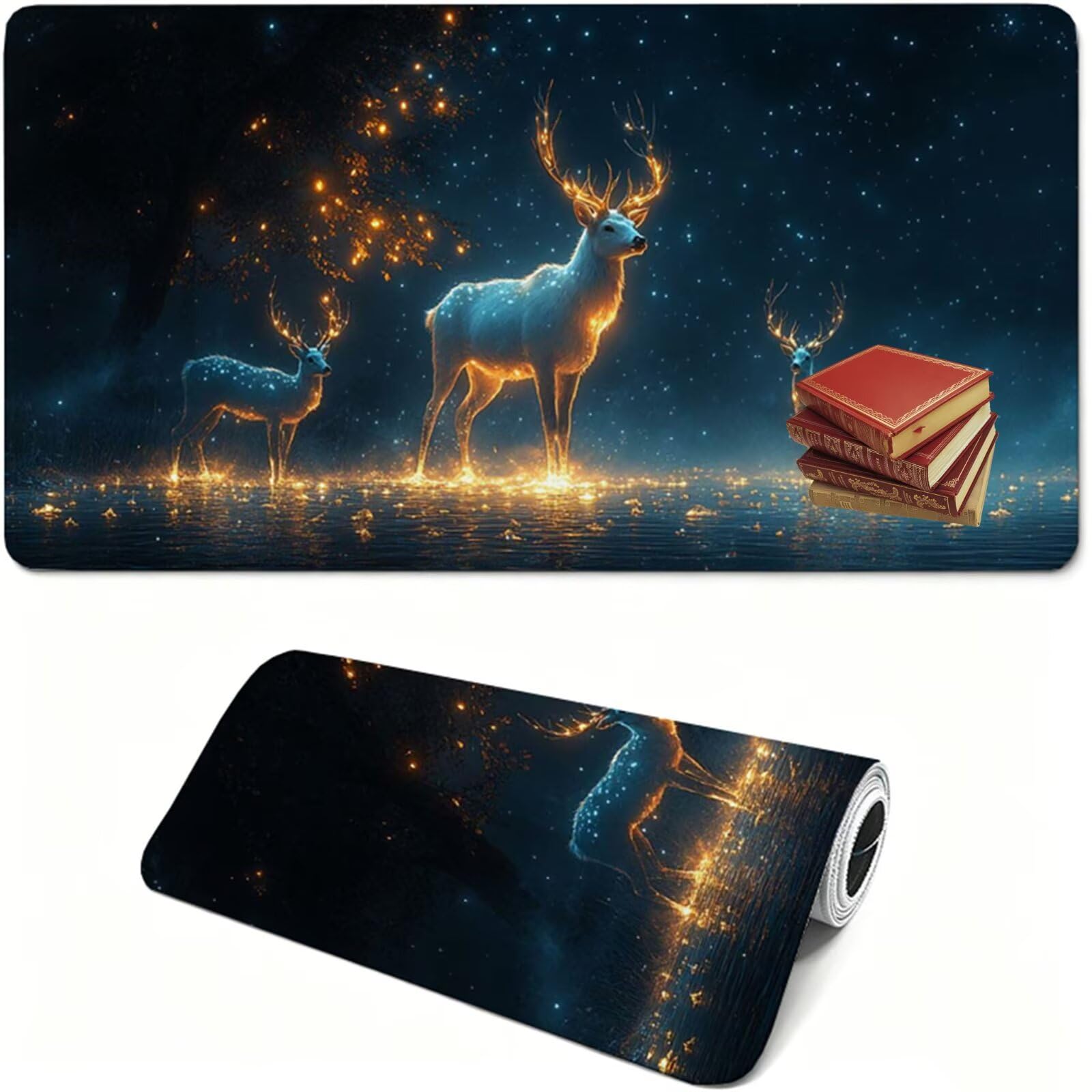 Tapis de Souris Gaming XXL,800x400x3mm Tapis de Souris noir,Grand Tapis de Bureau Sous Main avec Surface Spéciale Améliore la Vitesse et la Précision,Imperméable Mouse Pad cerf pour Jeux,Bureau XF-865