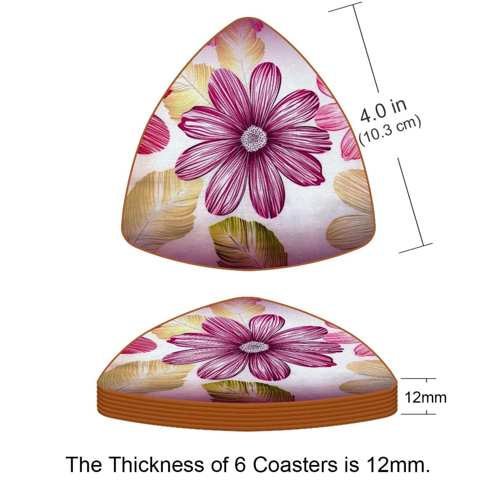 Set Di 6 Sottobicchieri Con Rosa E Supporto In Pelle – Decorazione Floreale Per Tavolo, Cucina E Bar