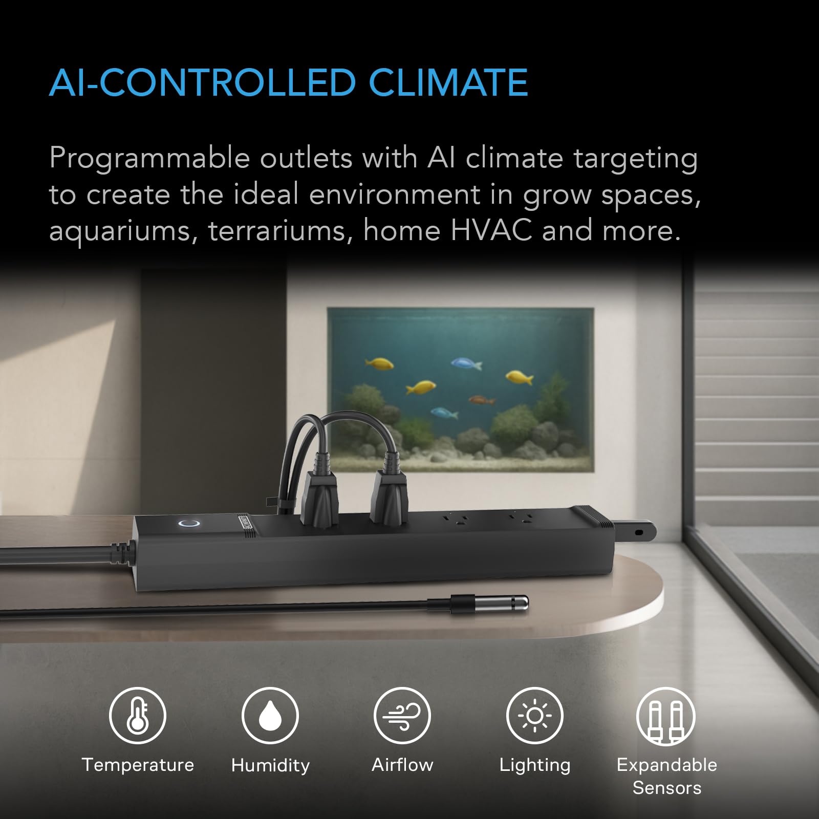 AC Infinity Outlet AI, Environment Controller, Smart WiFi Power Strip, Dual-Zone Temperature Humidity, Individual Control 4 Plugs, AI Targeting, Thermostat Greenhouse Aquarium Terrarium Home, 1800W - image 2