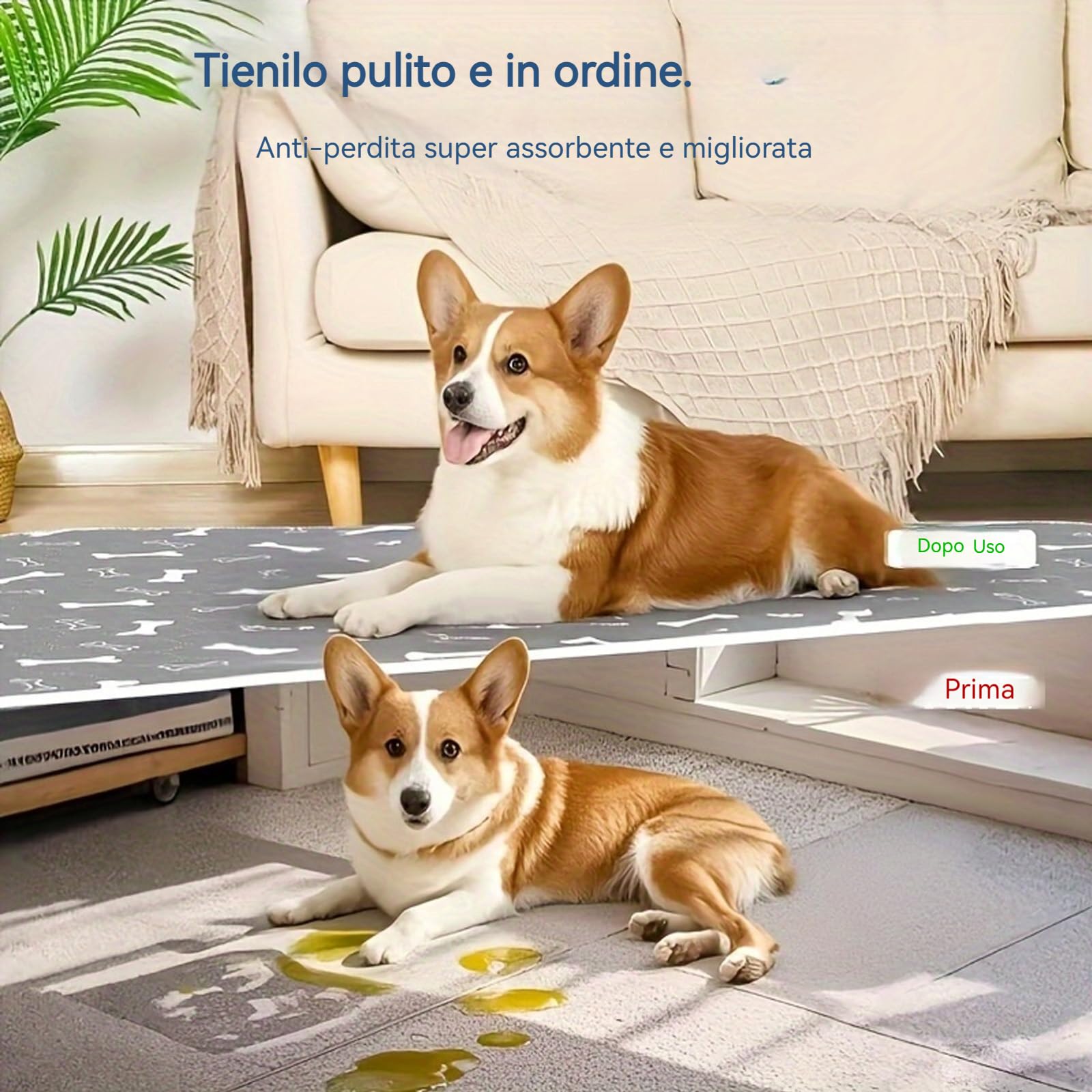 Tappetino Igienico, Assorbente e Lavabile per Cani e Cuccioli, Protezione a 4 Strati Contro le Perdite, Tappetino Cane Pipì, Traversine Lavabili per Cani, Riutilizzabile (80*90CM,GREY*2)