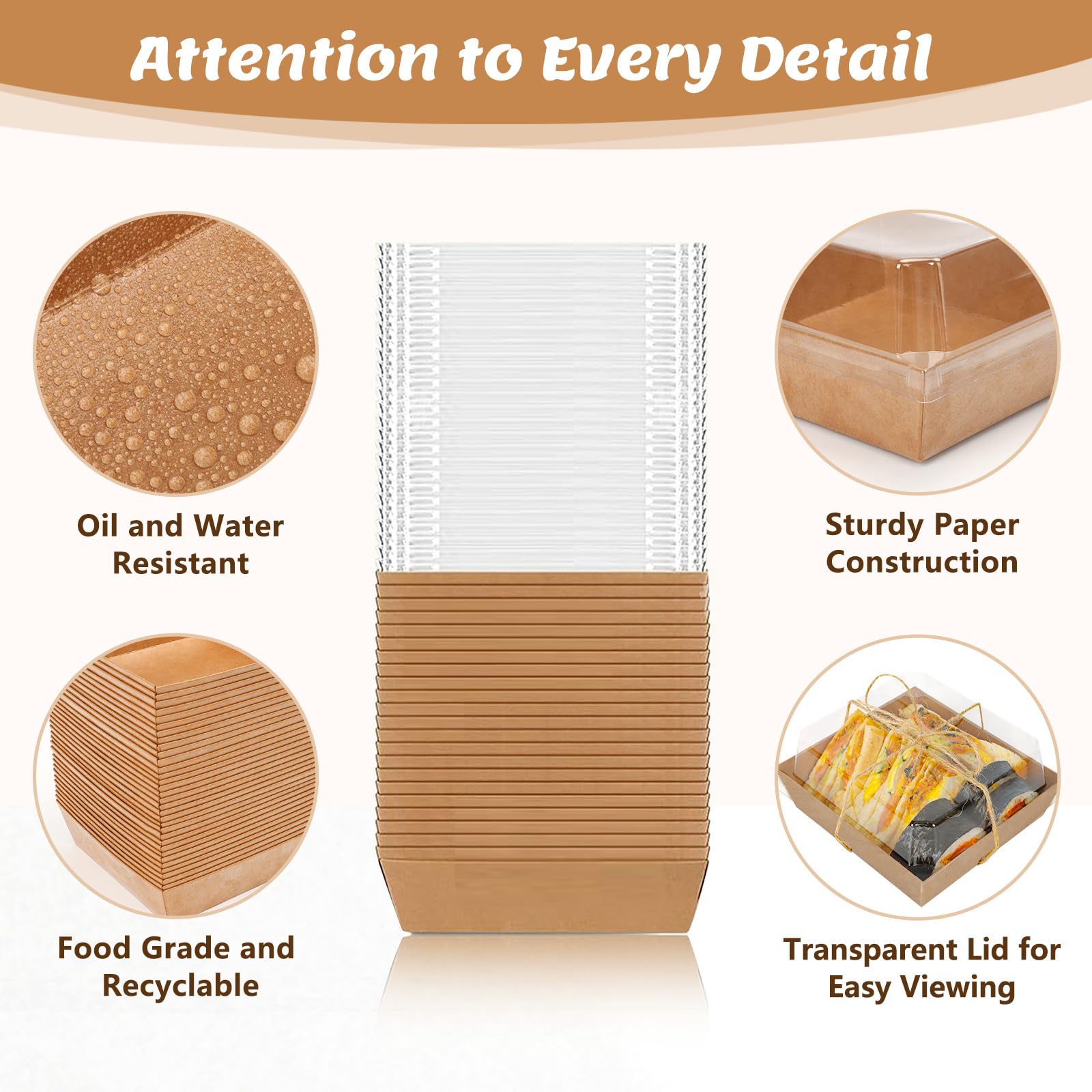 Confezione da 54 piccole scatole per salumi con coperchio trasparente, mini scatole di carta per salumi da asporto, contenitori usa e getta con coperchio, scatole da dessert per panini