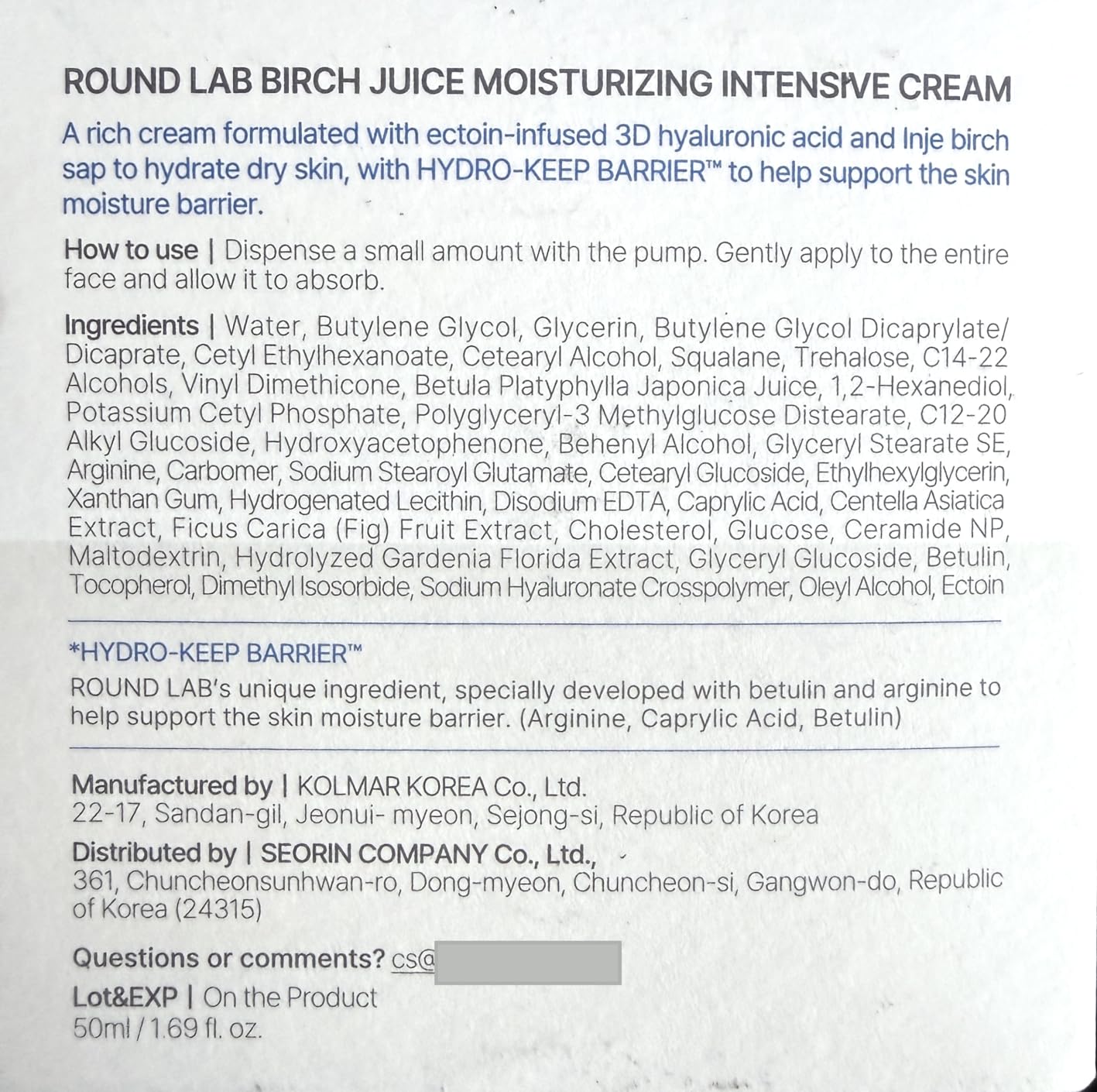 ROUND LAB Birch Juice Moisturizing Intensive Cream 1.69 Fl Oz, Deep Hydration Face Cream with Birch Sap and Hyaluronic Acid, Moisture Barrier Care, Rich but Non-Greasy Texture, Korean Skincare