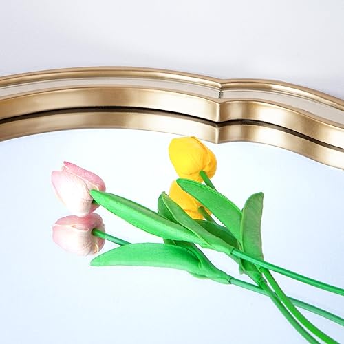 Miniatura 4 de SHYFOY Espejo de pared dorado antiguo de 40 x 29 pulgadas, espejos irregulares para decoración de pared, espejo ondulado decorativo bohemio para